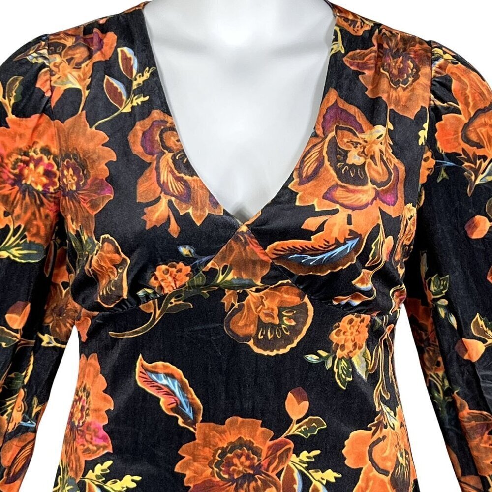 Nwt Cider Dress Xl Black Velvet Orange Floral Babydoll Long Sleeve Whimsigoth — image 3 of 8